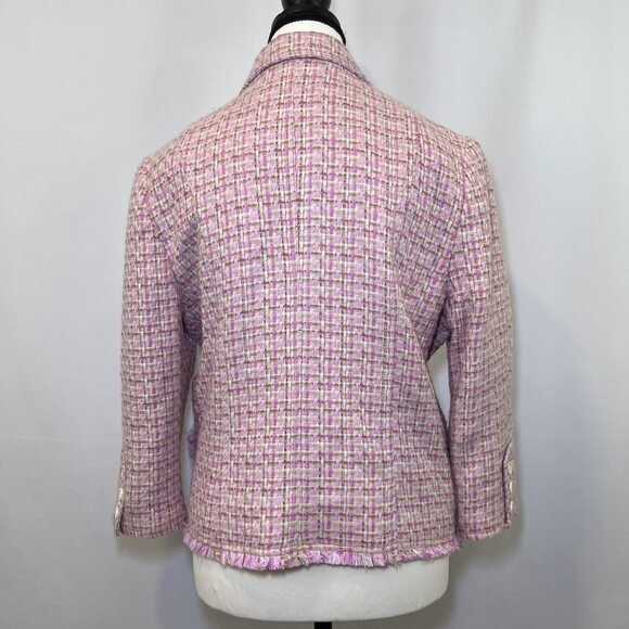 Moa Moa cropped fringe blazer jacket tweed pink tan cream women L - Picture 5 of 14